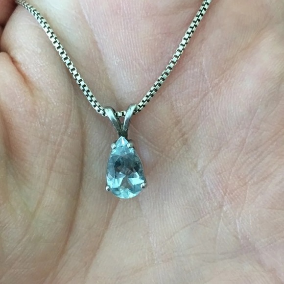 Genuine Aquamarine Silver Necklace - Picture 6 of 6